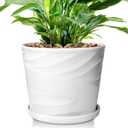 8 Inch Plant Pot,Ceramic Planter with Drainage and Saucer,Ceramic Pots for Plants,Indoor Plant pots,Ceramic Flower pots(Pure White)