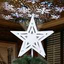 YEAHOME Christmas Tree Topper, White 3D Lighted 5-Point Star Tree Topper with Snow-White Snowflake Projector for Christmas Treetop, Lights Xmas Tree Topper for Christmas Tree Decorations