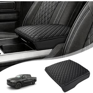 Center Console Cover for Dodge Ram 1500 2500 3500 2019-2026 5th Gen | PU Leather Middle Console Lid Protector Arm Rest Cushion Anti-Scratch Thick Pad for Daily Protection, Waterproof, Bucket Seat