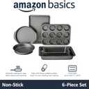 Amazon Basics 6 Piece Nonstick Carbon Steel Bakeware Set with Cake, Muffin, Cookie, and Loaf Pans, Easy Release, Oven Safe, 16.25 x 11.75 x 6.25 inches