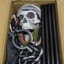 Halloween Decorations Outdoor Life Size Animatronics Grim,LED Eyes Evil with Chain,Creepy Sound, Scary Move,Light Up Eyes,Haunted House Spooky Prop for Outdoor,Yard Lawn.