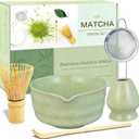 Matcha Whisk Set, Ceramic Matcha Bowl with Spout, Bamboo Whisk, Chasen Holder, Sifter, Traditional Scoop, Complete Tea Making Kit for Matcha Lovers, Beginner Starter Gifts for Women Men