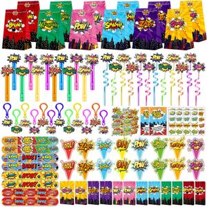 220PCS Hero Party Favors Kit Birthday Supplies Includes Goodies Bags, Straws, Bubble Wands, Notebook & More Perfect for Party Decorations & Pinata Fillers