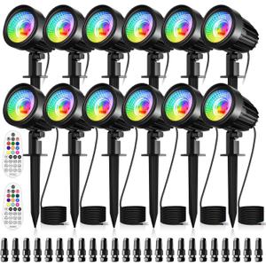 15W RGB Low Voltage Landscape Lighting, LED Color Changing Landscape Lights with Remote Control, 12V IP66 Waterproof Outdoor Spot Lights for Yard Garden Pathway Patio,12 Pack with connectors