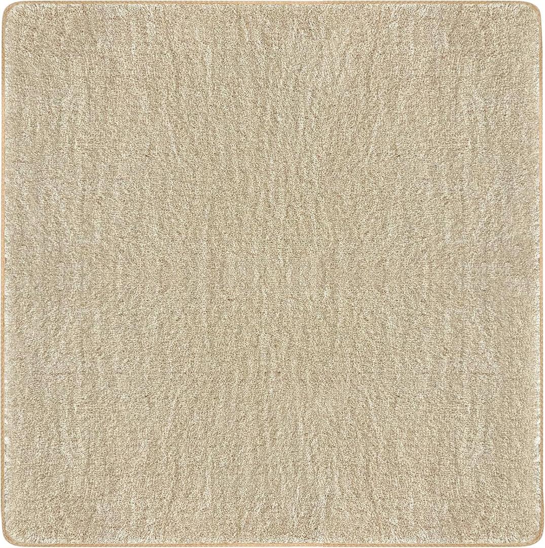 PURE ERA 30x30 Inch Soft Area Rug Ultra Plush Stair Landing Rug Beige | Soft Small Rug Indoor Easy Install, Self Adhesive Non Slip Protect Stairs from Scratch, Reduce Noise, Classic with Home Decor
