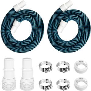 1.5" 6ft Swimming Pool Filter Pump Hose Replacement Kit, fit for Above Ground Swimming Pool Vacuum Skimmer 1 1/2" Filter Hose and for 1.25/1.5" Adapter Fittings -2 Hoses, 2 Adapters, 2 Tapes, 4 Clamps