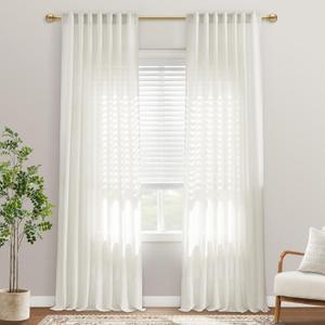 8FT 96 Inch Linen Sheer Curtains, Natural Linen Cotton Blend Light Weight Light Filtering Panels for Floor to Ceiling Window or Track System, Wide 50 x 96 Inches Long, 2 Panel Set