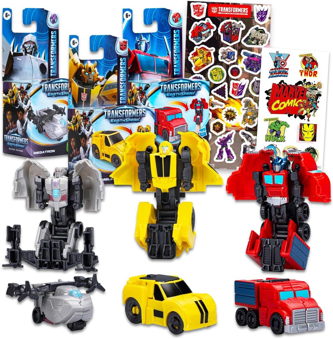 Transformers Earthspark Tacticons Action Figures - Bundle with 3 Transformers Toys Featuring Optimus Prime, Bumblebee, Megatron Plus Stickers | Earthspark Tacticon Toy Figures