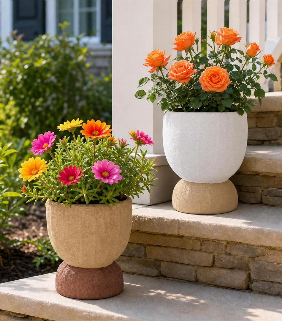 2 x DREAMLOOM 6.4Inch Coarse-Grained Terracotta Pots for Succulents, 2Pcs Flower Planters with Drainage Holes, Bonsai, Cactus Aloe, Herbs, Orchid, Rustic Color