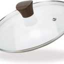 9 Inch Tempered Glass Lid, Universal Pot and Pan Cover Replacement - Dishwasher Safe Glass Cookware Cover with Stainless Steel Edge & Heat Resistant Bakelite Knob (Brown)