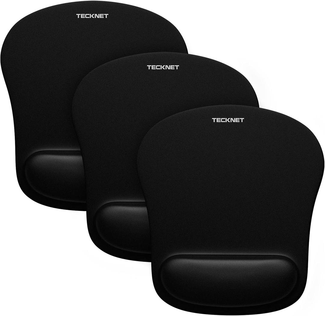 TECKNET 3 Pack Mouse Pad with Wrist Rest, Ergonomic Gaming Mouse Pad Pain Relief, Portable Comfortable Mousepad for Computer, Laptop, Office, Home Non-Slip Base, Waterproof Surface - Black (9.4L x 8.5W inches | 3 Pack)