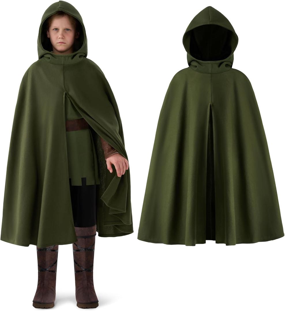 Spooktacular Creations Halloween Child Boy Green Hooded Archer Cape, Kids Medieval Wizard Outfit for Cosplay Themed Parties (Medium(8-10 yrs))