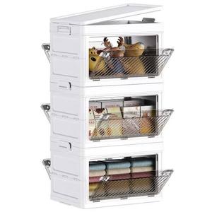 24 qt. Collapsible Storage Bins, 3-Tier Stackable Plastic Closet Organizers in White with Lids for Home, Kitchen, Office