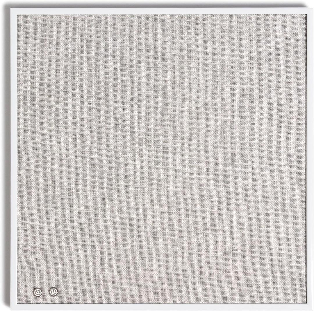 U Brands Farmhouse Linen Bulletin Board, 14"x14", White Metal Frame, Industrial Grade Pinning Surface
