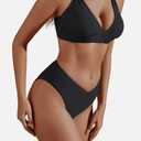 fatty tiger High Cut Bikini Sets for Women Deep V Neck Criss Cross Back Two Piece Swimsuit Cheeky High Waist Bathing Suit (Black, M)