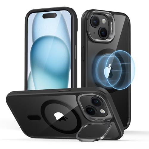 ESR for iPhone 15 Case, Compatible with MagSafe, Military-Grade Protective Case, Built-in Stash Stand Phone Case, Scratch-Resistant Back Cover, Classic Series, Clear Black