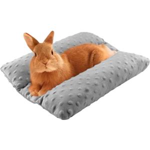 Rabbit Bed with Pillows, 16 x 14 Inches - Thickened Plush Mat Washable Indoor Cage Sleeping Lounger Pad for Bunnies, Guinea Pigs & More Small Pets (Medium gray)