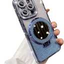 Fycyko for iPhone 12 Pro with Mirror Kickstand Glitter Luxury Holder Stand Plated Bling Aesthetic Phone Case Shockproof for iPhone 12 Pro-Blue