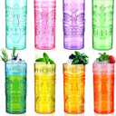 Geelin 8 Pack Plastic Tiki Cups 26 oz Tiki Bar Mugs for Cocktails Extra Large Luau Party Cups Hawaiian Exotic Cocktails Glasses for Tropical Island Drinks Hawaiian Luau Party Barware