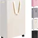 Slim Laundry Hamper with Wheels, Rolling Laundry Basket for Clothes, Small Laundry Basket for Bedroom, Dorm and Laundry Room, 75L (19.8 Gallons) Beige