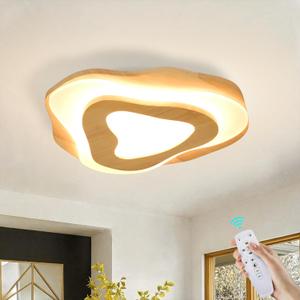 Littleglovo 15.7" Modern Flush Mount LED Chandelier for Dining Room, Dimmable Natural Wood Petal Energy Chandeliers Ceiling Light for Entryway Bedroom Foyer Kitchen Living Room Bathroom, 15.7"W x 2.7"H