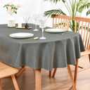 Wolkemer Oval Tablecloth 60 x 84 Inch Faux Linen Charcoal Dining Table Cover Water-Resistant Farmhouse Decorative Table Cloth for Outdoor Indoor Wedding Party Banquet Tabletop Decoration