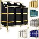 LUXURY STYLE Laundry Hamper, 3-Section Rolling Laundry Sorter Cart with Wheels, Modern Golden Hamper with 3 Bags for Clothes, Toys, and Towels, 85*73*38