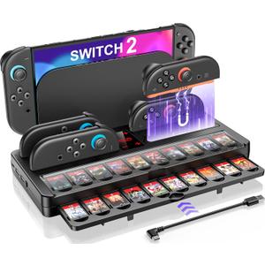 Switch 2 Game Organizer & Charging Station  Charges 4 Joy Cons & Stores 20 Game Cards | Joy-Cons Controller Charging Dock with Sync USB | Compatible Only with Nintendo Switch 2 (2025)