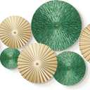 TEIPAI Emerald Green and Gold Wall Decor for Living Room, 7PCS Modern Metal Wall Art Hanging Sculptures for Office Bedroom Decoration, Brass Gold Home Decor for Gallery Wall Guest Room Bathroom