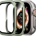 WSKEN for Apple Watch Ultra 2/ Ultra Screen Protector 49mm, 9H Tempered Glass + Titanium Alloy Frame, [Keep Original] [Touch Sensitive] Lightweight Protective Glass Film for iwatch Ultra 2 Pack, Green