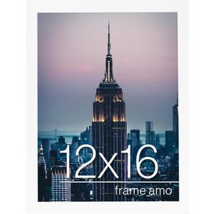 Frame Amo White 12x16 Picture or Poster Frame, 1 inch Wide Border, Smooth Finish, Acrylic Front