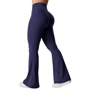 YEOREO Kalie Flare Scrunch Leggings for Women V Cross Waist Bell Bottom Yoga Pants Tummy Control Bootcut Workout Leggings Navy L