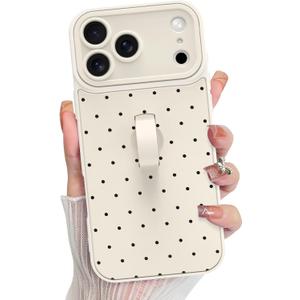 KANGHAR Compatible with iPhone 17 Pro Max Case 2025, Silicone Spot Cute Pattern, Wristband Kickstand Camera Protection Soft Slim Cover for Girls Women -White