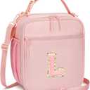 Initial Insulated Lunch Bag for Girls Kids, Back to School Gift, Reusable Leak-proof Lunch Box with Adjustable Strap for School Daycare Travel Picnic (Pink,L)