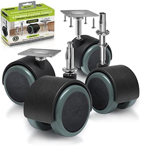Slipstick CB681 2 Inch Floor Protector Rubber Caster Wheels (Set of 4) 5/16 Inch Stem or Top Plate Mounting Options - Black/Gray Green