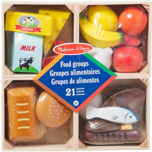 Melissa & Doug Food Groups - 21 Hand-Painted Wooden Pieces and 4 Crates