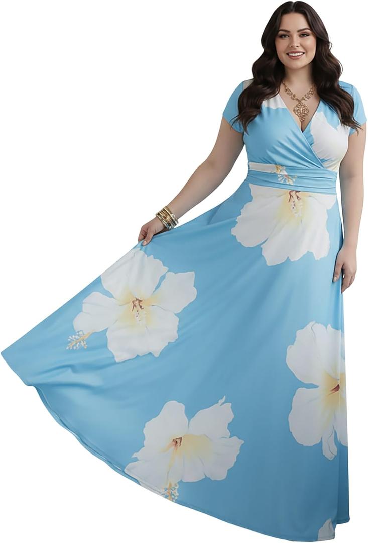 KOH KOH Womens 2026 Long Modest Floor Length Flowing Summer Print Maxi Dress Gown (Blue, XXXL)