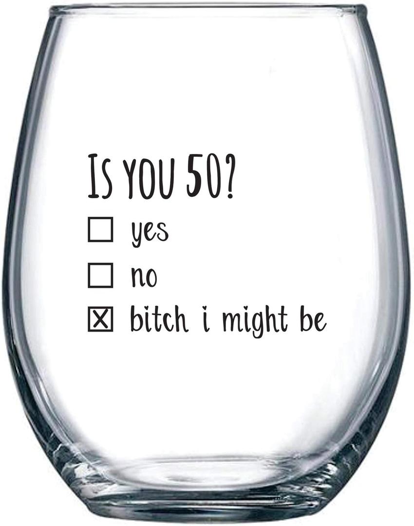 Gelid 50th Birthday Gifts for Women and Men Wine Glass - Funny Is You 50 Gift Idea for Mom Dad Husband Wife  50 Year Old Party Supplies Decorations for Him, Her - 15oz