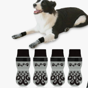 Anti Slip Dog Socks to Prevent Licking Paws Double Side Paw Covers Dogs Grip Sock for Hardwood Floors, No Twist Dog Booties Grippy Socks for Senior Dogs, Light Grey and Black, Large