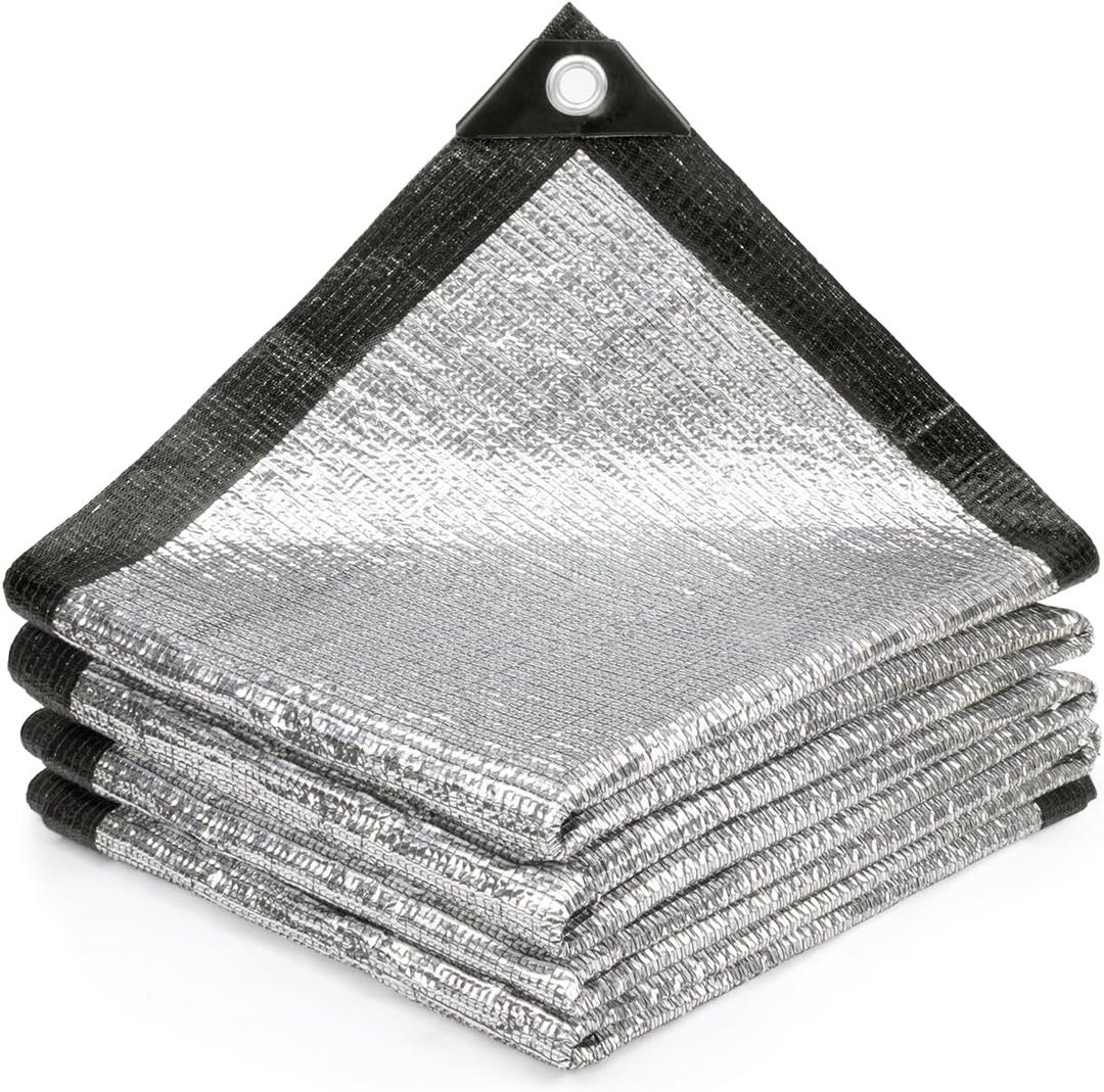 Cool Area 99% Aluminum Sun Shade Cloth 8x8FT Reflective Silver Tarp Fabric with Grommets for Greenhouse, Car, Garden, Patio, Kennel