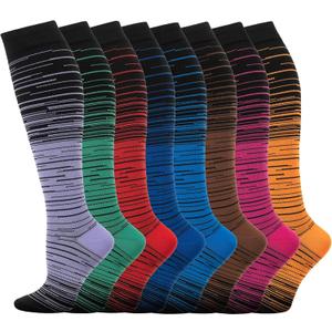 Compression Socks for Women Men Circulation Knee High 8 Pairs for Nurses, Running, Travel, Athletic (Large-X-Large)