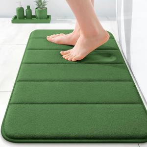 OLANLY Memory Foam Bath Mat 24x16, Super Soft Absorbent Bathroom Rugs, Quick Dry, Machine Washable Shower Floor Rugs, Bathmat Carpet, Bathroom Home Decor Accessories, Olive Green