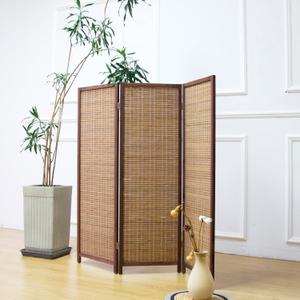 3 Panel Short Room Divider Screen,Brown Freestanding Partition,Small Bamboo Panel Divider for Room Seperation,3.95 FT Tall