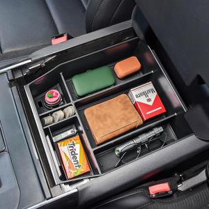 TACOBRO Center Console Tray Compatible with Ford F150 2021 2022 2023 Accessories, F-150 (40/Console/40 Front-Seats ONLY) Armres Insert Tray, NOT FIT 2024-2025, Black Trim