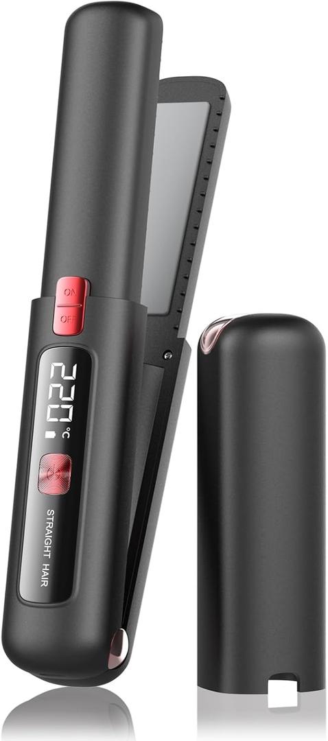 Cordless Hair Straightener and Curler 2 in 1 Mini Lightweight and Small USB Rechargeable with 4500mAh Battery 10s Fast Heating Portable Ceramic Flat Iron for Travel (Black)