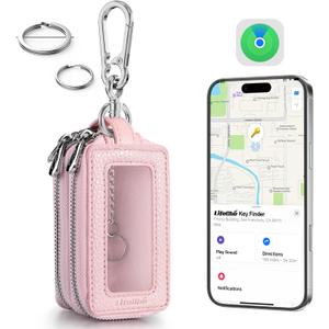 Keychain, Key Finder Built-in Anti-Loss Tracker, Heavy Duty Key Holder, Premium Stainless Steel Keychain Carabiner Car Key Chains with GPS Global Locator Tracking Waterproof (Pink)