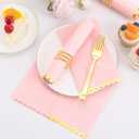 100 Pcs Pink Paper Napkins Disposable, Pink and Gold Party Napkins, Premium Quality Scalloped Dinner Napkins for Birthday Wedding Bridal Shower Party