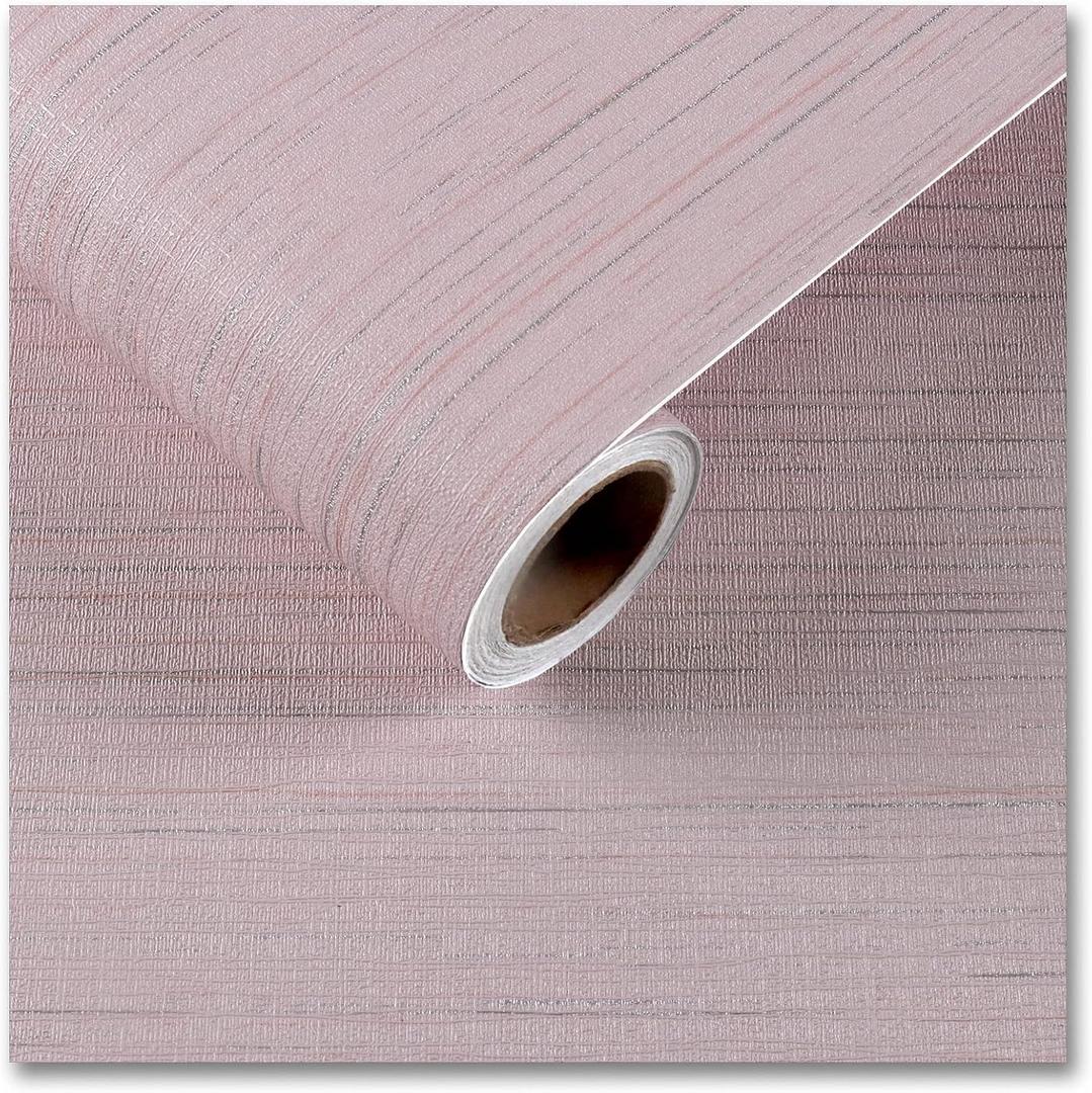 CRE8TIVE Large Size 24"x354" Pale Pink Grasscloth Peel and Stick Wallpaper Textured Fabric Linen Wallpaper Removable Self Adhesive Faux Grass Cloth Contact Paper for Girls Room Drawers Walls Furniture