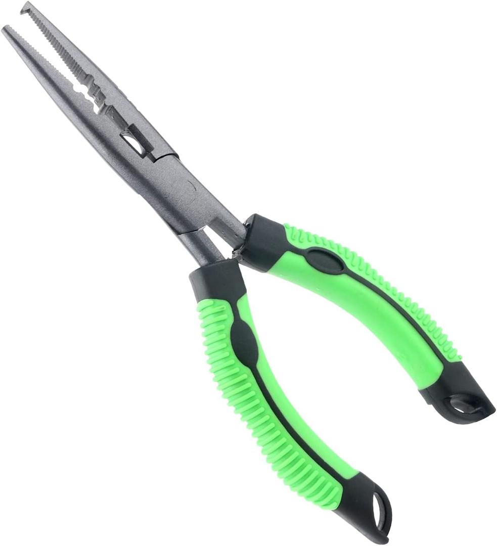 Hikary Long Nose Fishing Pliers, Stainless Steel Hook Remover Braid Cutter Rustproof Multi-Tool Fishing Gripper for Freshwater Saltwater (Green-9inch)