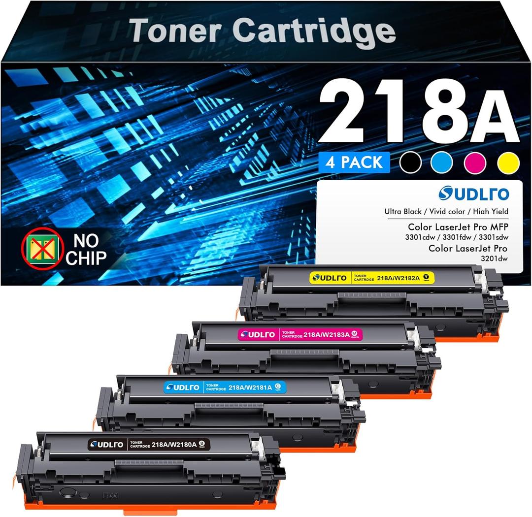 218A Toner Cartridges 4 Pack - 3301fdw Toner Replacement for HP 218X Toner Cartridges: HP 218A for HP Color Laser Pro MFP 3301FDW 3301CDW 3201DW 3301SDW Printer 218, W2180A 218A High Yield Ink NO CHIP